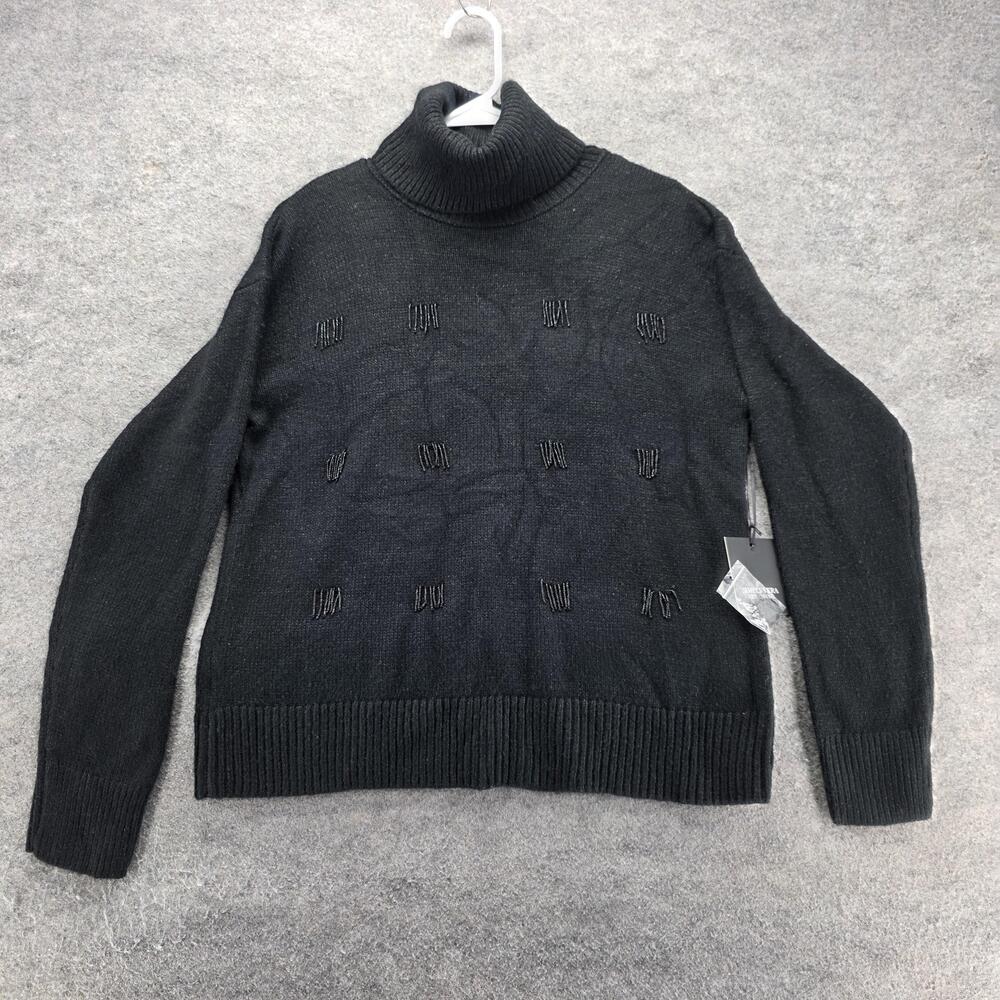 Simply Vera Vera Wang Sweater Pullover Womens S Black Beaded Turtleneck